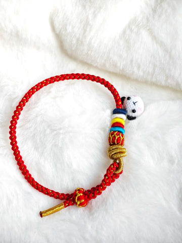 Handmade Bracelet with Panda and Red Cord