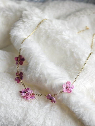 Handmade necklace with micro-crochet flowers