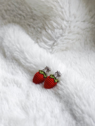 Orecchini  a Forma di Fragola Rosso con Zirconi