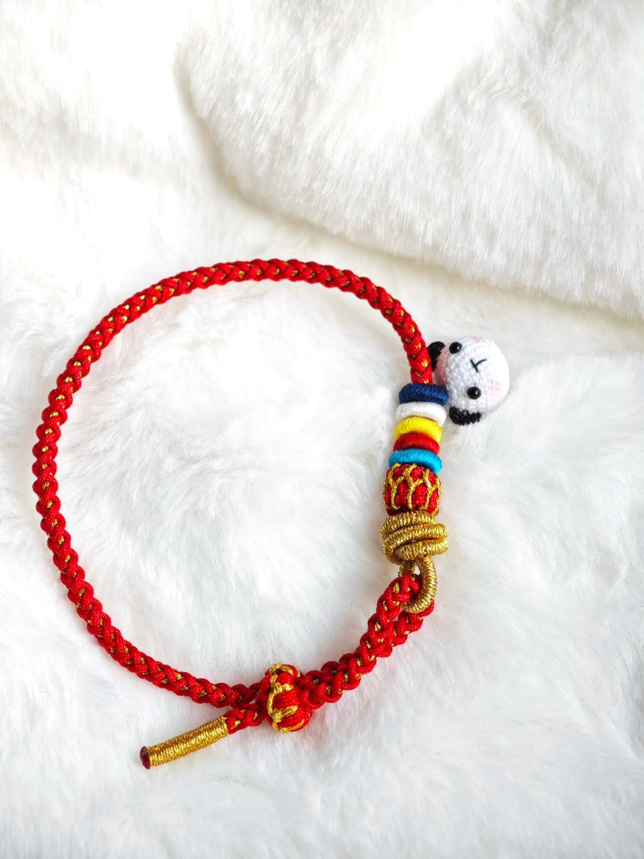 Handmade Bracelet with Panda and Red Cord