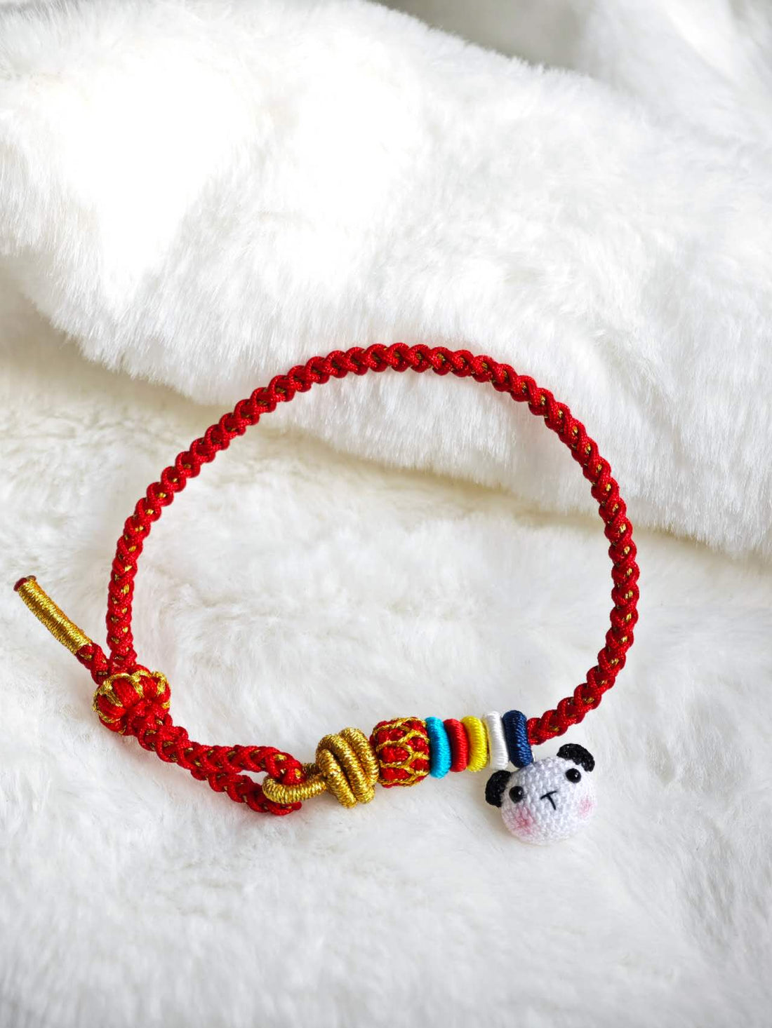 Handmade Bracelet with Panda and Red Cord