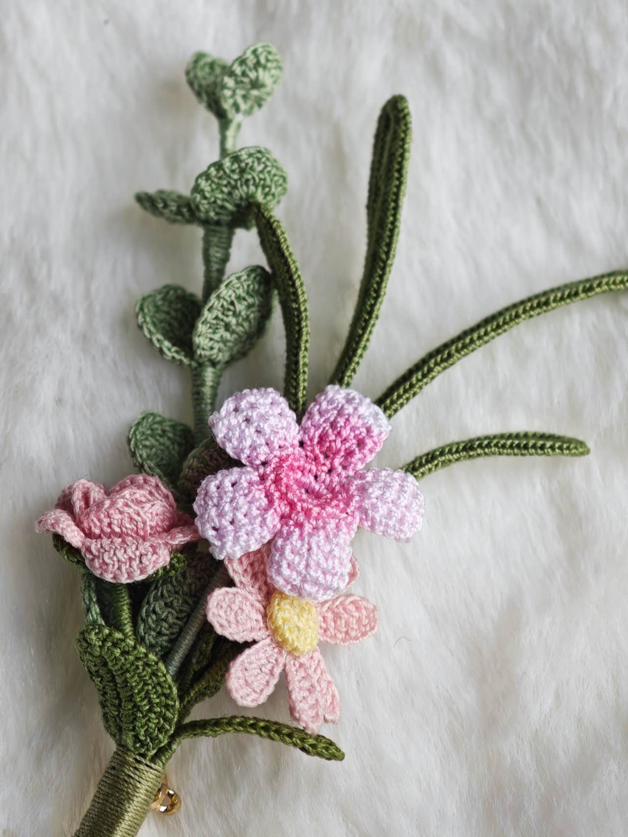 Handmade Brooch with Bouquet of Flowers in Tone