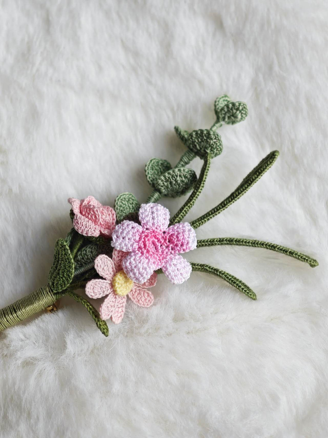 Handmade Brooch with Bouquet of Flowers in Tone