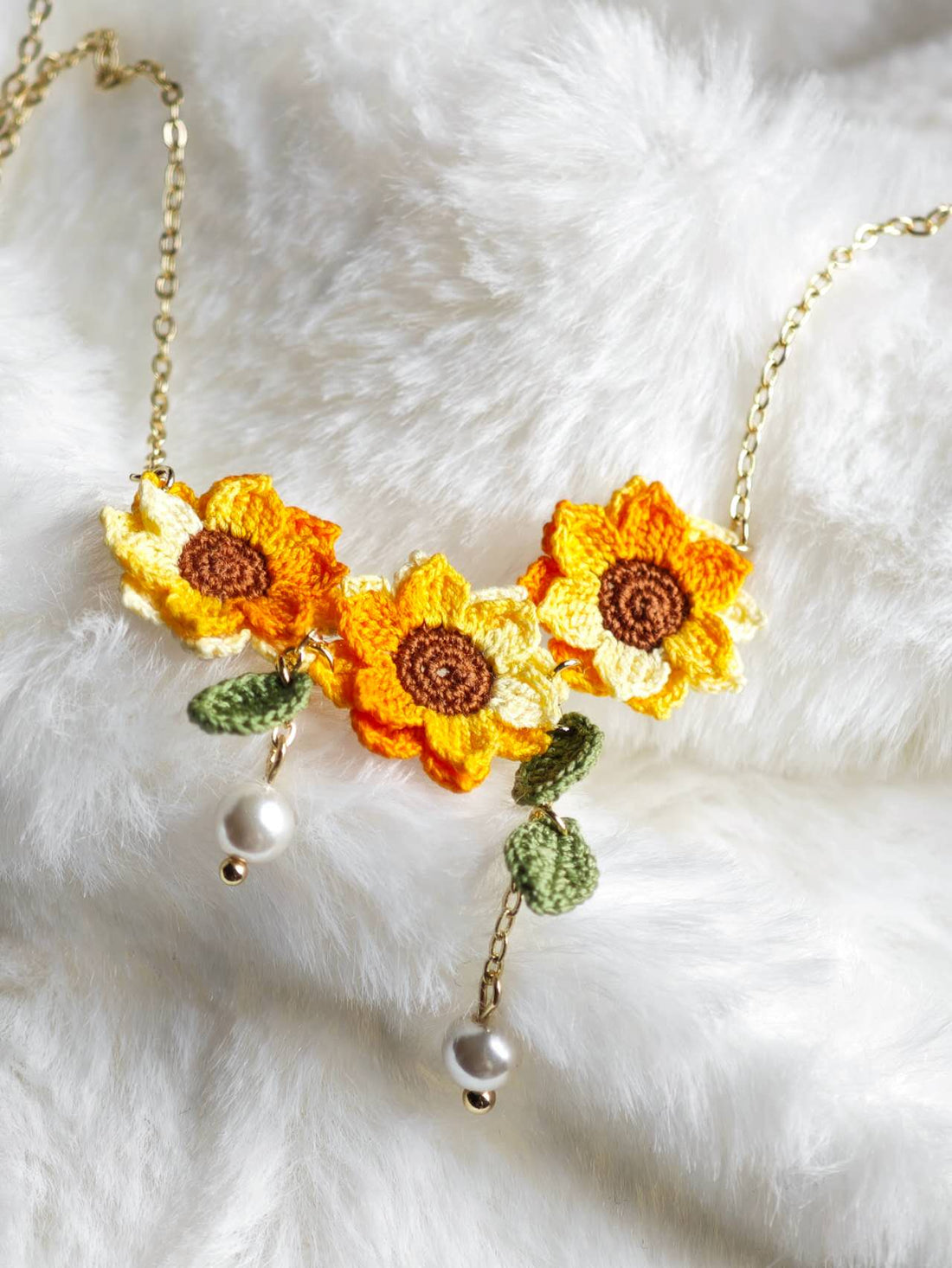 Handmade Micro Crochet Sunflower Necklace