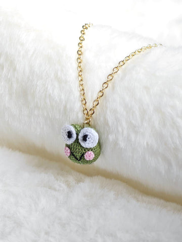 Handmade Necklace with Big Eyes Green Frog Pendant