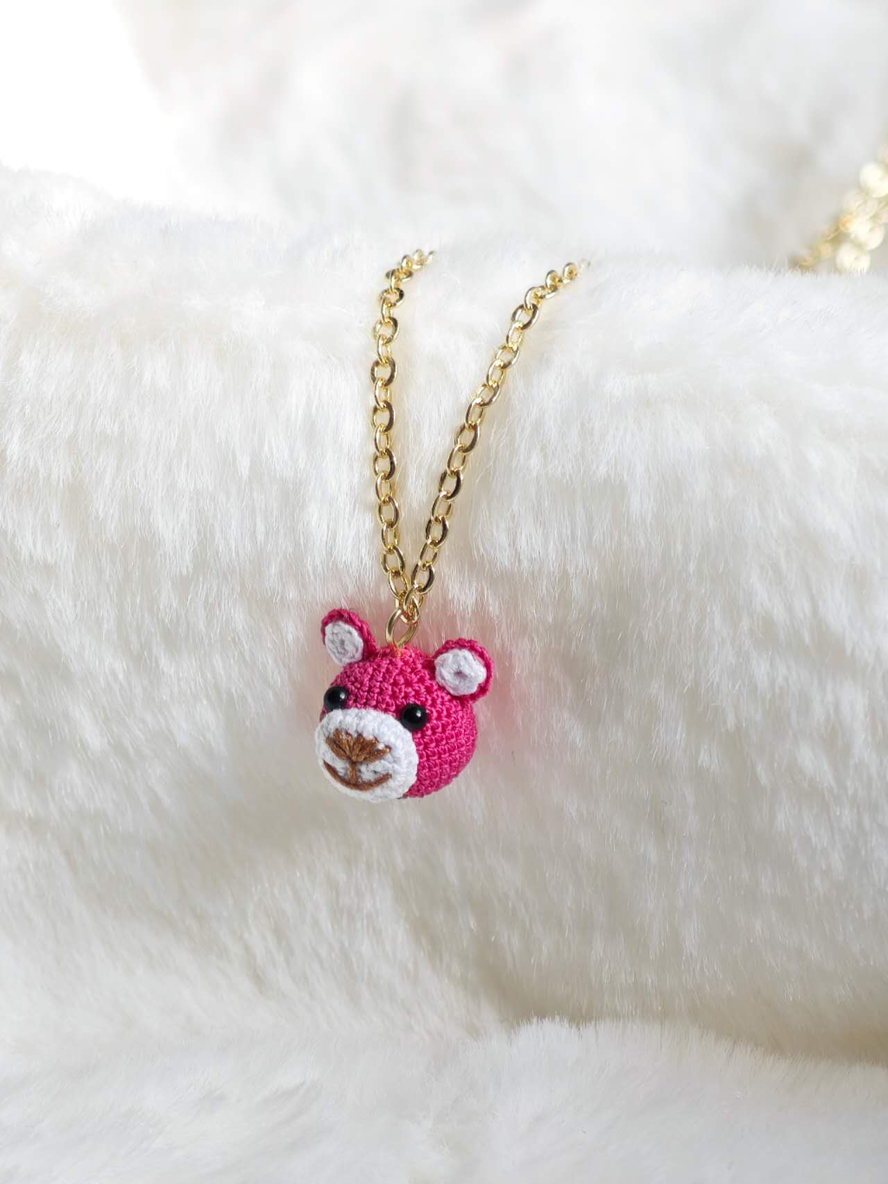 Handmade Necklace with Pink Teddy Bear Pendant