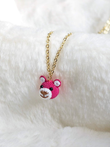 Handmade Necklace with Pink Teddy Bear Pendant