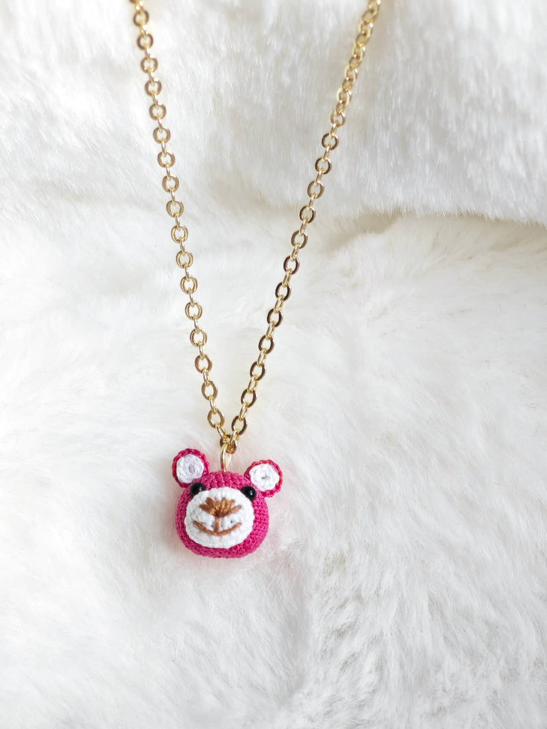 Handmade Necklace with Pink Teddy Bear Pendant